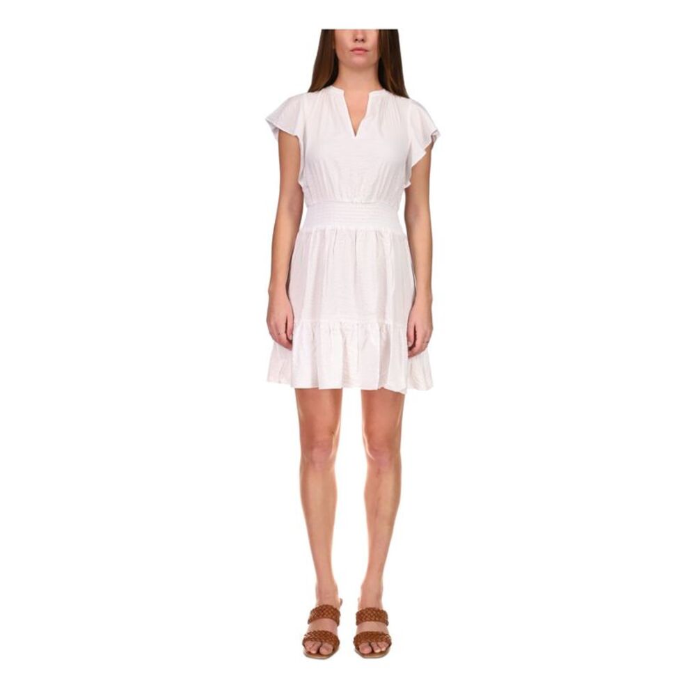 MICHAEL KORS Womens White Skirt Flutter Sleeve Split Short Dress Petites P\M